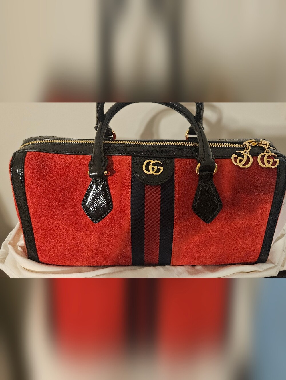 Gucci Suede Medium Ophidia Boston - Stunning Red Suede